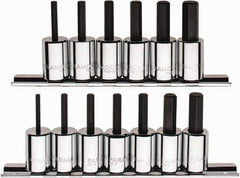 Paramount - 13 Piece 3/8" Drive Inch/Metric Hex Bit Socket Set - 1/8 to 3/8" Hex - USA Tool & Supply