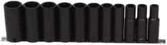 Paramount - 11 Piece 1/2" Drive Deep Well Impact Socket Set - 6 Points, 7/16" to 1-1/16" Range, Inch Measurement Standard - USA Tool & Supply