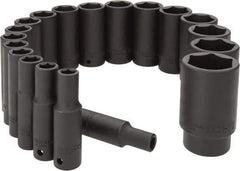 Paramount - 19 Piece 1/2" Drive Deep Well Impact Socket Set - 6 Points, 3/8" to 1-1/2" Range, Inch Measurement Standard - USA Tool & Supply