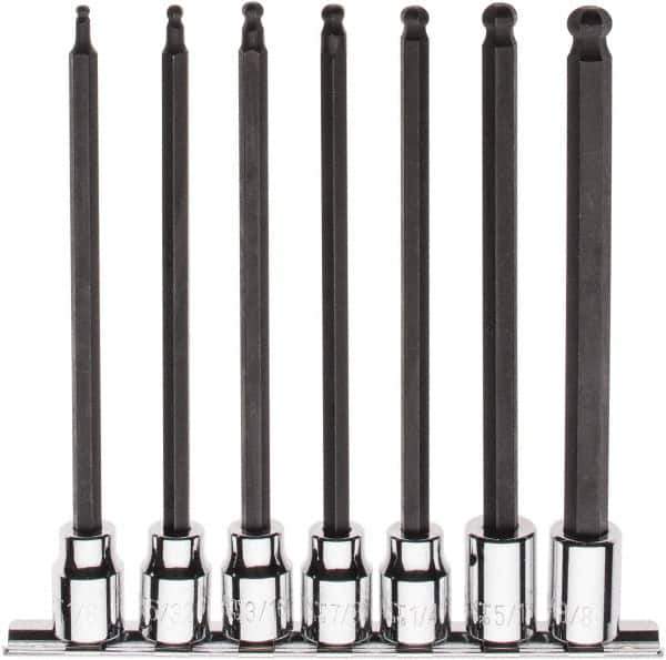 Paramount - 7 Piece 3/8" Drive Inch Ball Hex Bit Socket Set - 1/8 to 3/8" Hex - USA Tool & Supply