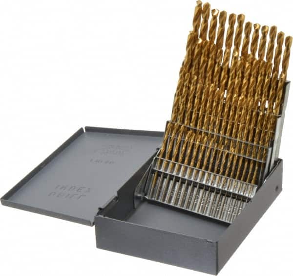 Hertel - 118° Point, TiN Finish, High Speed Steel Jobber Length Drill Bit Set - USA Tool & Supply