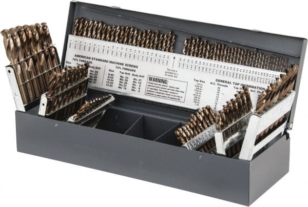 Hertel - 1/16 to 1/2", 135° Point, Gold Finish, Cobalt Screw Machine Length Drill Bit Set - USA Tool & Supply