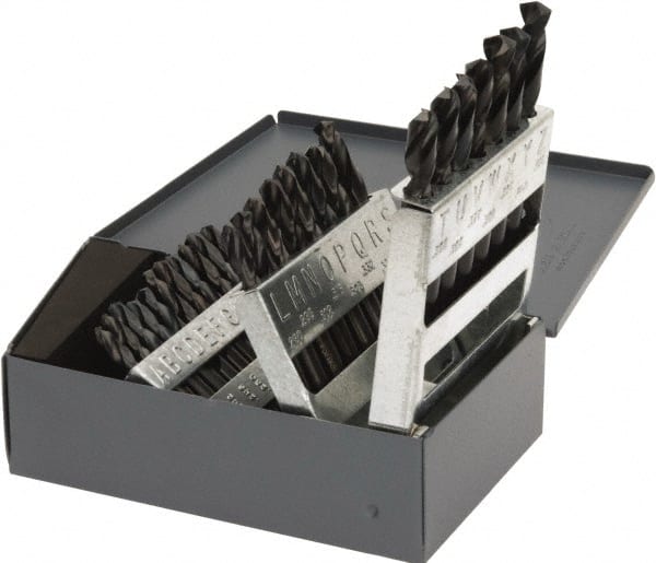 Hertel - 135° Point, Oxide Finish, High Speed Steel Screw Machine Length Drill Bit Set - USA Tool & Supply
