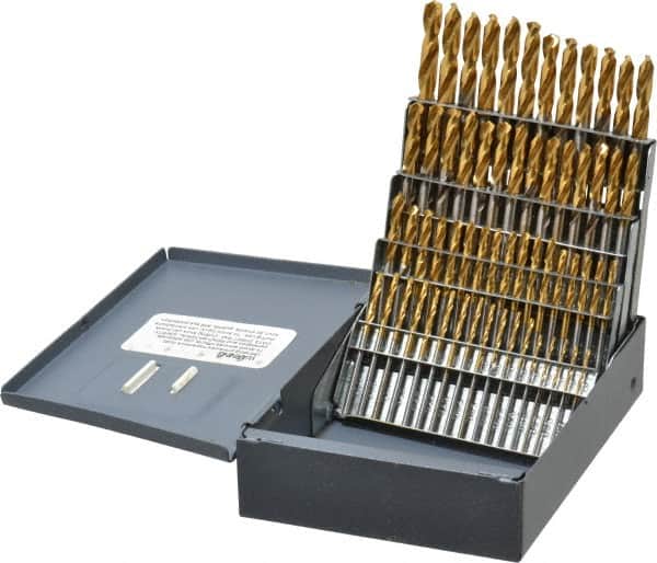 Hertel - 135° Point, TiN Finish, High Speed Steel Screw Machine Length Drill Bit Set - USA Tool & Supply