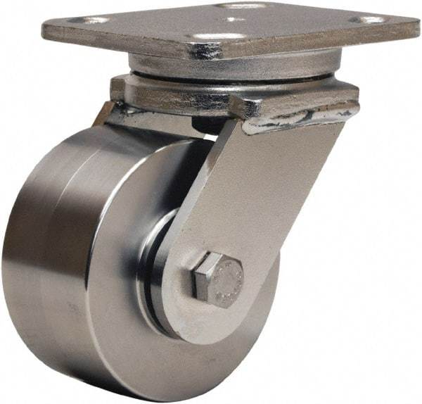 Hamilton - 4" Diam x 2" Wide x 5-5/8" OAH Top Plate Mount Swivel Caster - Forged Steel, 850 Lb Capacity, Stainless Steel Double Shielded Precision Ball Bearing, 4 x 5" Plate - USA Tool & Supply