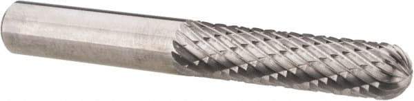 Atrax - 1/4" Cut Diam, 1/4" Shank Diam, Cylinder with Radius Head Double Cut Burr - Radius End, 1" LOC, 2" OAL - USA Tool & Supply