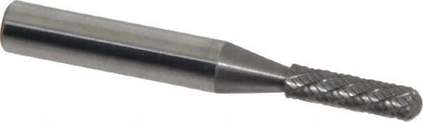 Atrax - 5/32" Cut Diam, 1/4" Shank Diam, Cylinder with Radius Head Double Cut Burr - Radius End, 5/8" LOC, 2-1/4" OAL - USA Tool & Supply