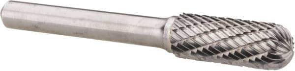 Atrax - 3/8" Cut Diam, 1/4" Shank Diam, Cylinder with Radius Head Double Cut Burr - Radius End, 1" LOC, 2-1/4" OAL - USA Tool & Supply