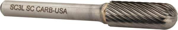 Atrax - 3/8" Cut Diam, 1/4" Shank Diam, Cylinder with Radius Head Single Cut Burr - Carbide, Radius End, 1" LOC, 2-1/4" OAL - USA Tool & Supply