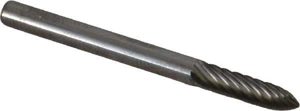 Atrax - 1/8" Cut Diam, 1/8" Shank Diam, Tree Head Single Cut Burr - Carbide, Point End, 1/2" LOC, 1-1/2" OAL - USA Tool & Supply
