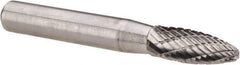 Atrax - 1/4" Cut Diam, 1/4" Shank Diam, Flame Head Double Cut Burr - Carbide, Radius End, 3/8" LOC, 2" OAL - USA Tool & Supply