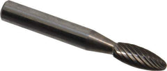 Atrax - 1/4" Cut Diam, 1/4" Shank Diam, Flame Head Single Cut Burr - Carbide, Radius End, 3/8" LOC, 2" OAL - USA Tool & Supply
