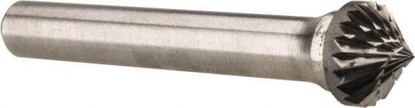 Atrax - 3/8" Cut Diam, 1/4" Shank Diam, Cone Head Double Cut Burr - 3/16" LOC, 2" OAL - USA Tool & Supply