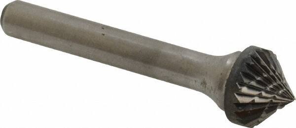 Atrax - 1/2" Cut Diam, 1/4" Shank Diam, Cone Head Double Cut Burr - 1/4" LOC, 2-1/4" OAL - USA Tool & Supply