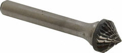 Atrax - 1/2" Cut Diam, 1/4" Shank Diam, Cone Head Double Cut Burr - 1/4" LOC, 2-1/4" OAL - USA Tool & Supply