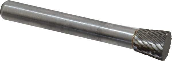 Atrax - 3/8" Cut Diam, 1/4" Shank Diam, Inverted Cone Head Double Cut Burr - Carbide, Flat End, 3/8" LOC, 2-1/4" OAL - USA Tool & Supply