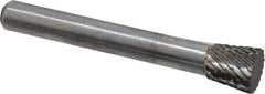 Atrax - 3/8" Cut Diam, 1/4" Shank Diam, Inverted Cone Head Double Cut Burr - Carbide, Flat End, 3/8" LOC, 2-1/4" OAL - USA Tool & Supply