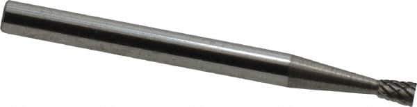 Atrax - 3/32" Cut Diam, 1/8" Shank Diam, Inverted Cone Head Double Cut Burr - Carbide, Flat End, 3/16" LOC, 1-1/2" OAL - USA Tool & Supply