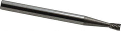 Atrax - 3/32" Cut Diam, 1/8" Shank Diam, Inverted Cone Head Double Cut Burr - Carbide, Flat End, 3/16" LOC, 1-1/2" OAL - USA Tool & Supply
