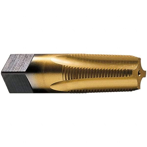 Vermont Tap & Die - 1/8-27 NPTF Thread, 4 Flute Standard Pipe Tap - 2-1/8" OAL, 3/4" Thread Length, 5/16" Shank Diam, TiN Finish, High Speed Steel - Exact Industrial Supply