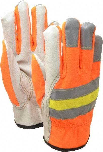 MCR Safety - Size S (7) Grain Cowhide General Protection Work Gloves - For Work & Driver, Uncoated, Slip-On Cuff, Full Fingered, Cream/Brown/Orange, Paired - USA Tool & Supply