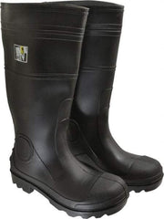 MCR Safety - Men's Size 6 Medium Width Plain Knee Boot - Black, PVC Upper, 16" High, Non-Slip, Waterproof - USA Tool & Supply