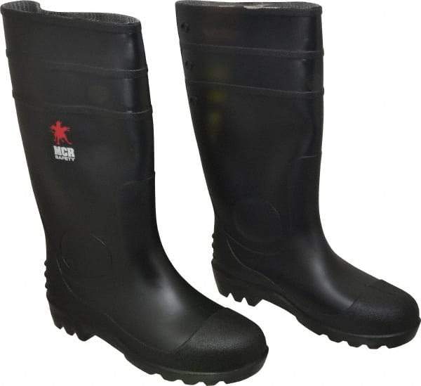 MCR Safety - Men's Size 7 Medium Width Plain Knee Boot - Black, PVC Upper, 16" High, Non-Slip, Waterproof - USA Tool & Supply