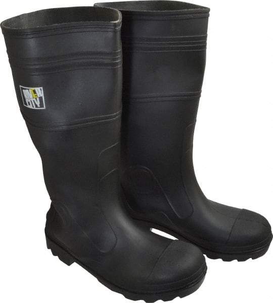 MCR Safety - Men's Size 8 Medium Width Plain Knee Boot - Black, PVC Upper, 16" High, Non-Slip, Waterproof - USA Tool & Supply