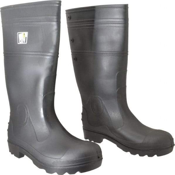 MCR Safety - Men's Size 9 Medium Width Plain Knee Boot - Black, PVC Upper, 16" High, Non-Slip, Waterproof - USA Tool & Supply