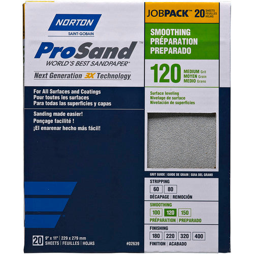 9 × 11″ ProSand Paper Sheet P120 Grit A259PS Aluminum Oxide