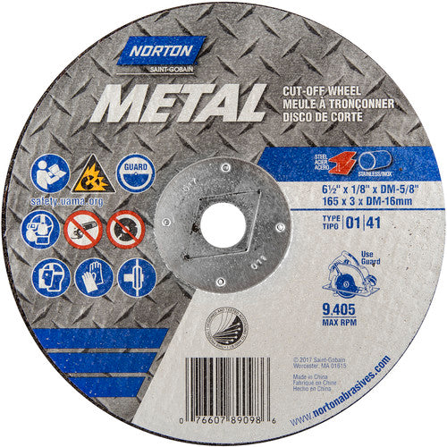 ‎6-1/2″ × 1/8″ × 5/8″ Metal Circular Saw Cut-Off Wheel Type 01 Straight 24 Grit - USA Tool & Supply