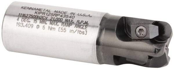 Kennametal - 1-1/4" Cutting Diam, 1-1/4" Shank Diam, 1-1/4" Max Depth of Cut, Straight Shank Indexable Copy End Mill - 3 Inserts, RP.. 43.. Insert, KIPR Toolholder, Through Coolant - USA Tool & Supply