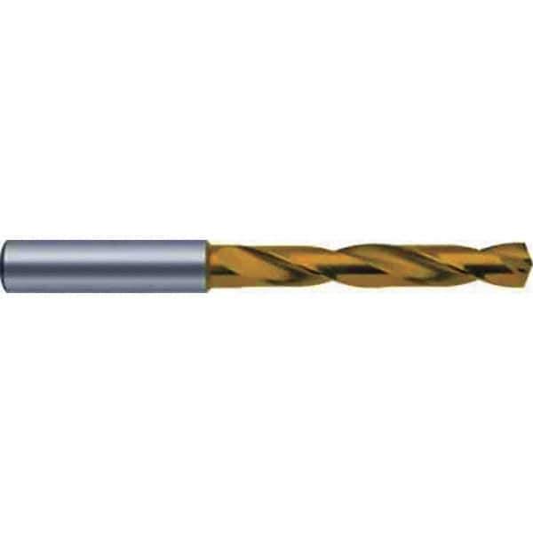 Guhring - 5.55mm 140° Spiral Flute Solid Carbide Screw Machine Drill Bit - TiN Finish, Right Hand Cut, 44mm Flute Length, 82mm OAL, SF Point, Straight Shank, Through Coolant - USA Tool & Supply