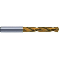 Guhring - 5.55mm 140° Spiral Flute Solid Carbide Screw Machine Drill Bit - TiN Finish, Right Hand Cut, 44mm Flute Length, 82mm OAL, SF Point, Straight Shank, Through Coolant - USA Tool & Supply