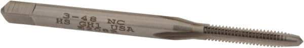 Hertel - #3-48 UNC 3B 3 Flute Bright Finish High Speed Steel Straight Flute Standard Hand Tap - Plug, Right Hand Thread, 1-13/16" OAL, 1/2" Thread Length, H1 Limit, Oversize - Exact Industrial Supply