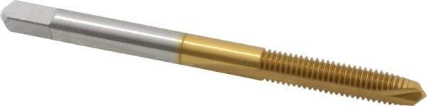 Hertel - #8-36 UNF, 2 Flute, TiN Finish, High Speed Steel Spiral Point Tap - Plug Chamfer, Right Hand Thread, 2-1/8" OAL, 3/4" Thread Length, 0.168" Shank Diam, 2B/3B Class of Fit - Exact Industrial Supply