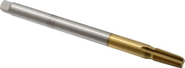 Hertel - 1/4-18 NPT, 4 Flute, Plug Chamfer, TiN Finish, High Speed Steel, Extension Pipe Tap - 8" OAL, 9/16" Shank Diam, 1-1/16" Thread Length - USA Tool & Supply