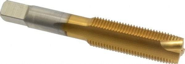 Hertel - M16x1.50 Metric Fine, 3 Flute, TiN Finish, High Speed Steel Spiral Point Tap - Plug Chamfer, Right Hand Thread, 3-13/16" OAL, 1-13/16" Thread Length, 0.48" Shank Diam - Exact Industrial Supply