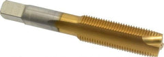 Hertel - M16x1.50 Metric Fine, 3 Flute, TiN Finish, High Speed Steel Spiral Point Tap - Plug Chamfer, Right Hand Thread, 3-13/16" OAL, 1-13/16" Thread Length, 0.48" Shank Diam - Exact Industrial Supply