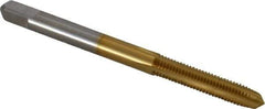 Hertel - M4.5x0.75 Metric Coarse 4 Flute TiN Finish High Speed Steel Straight Flute Standard Hand Tap - Plug, Right Hand Thread, 2-3/8" OAL, 7/8" Thread Length, D2 Limit, Oversize - Exact Industrial Supply