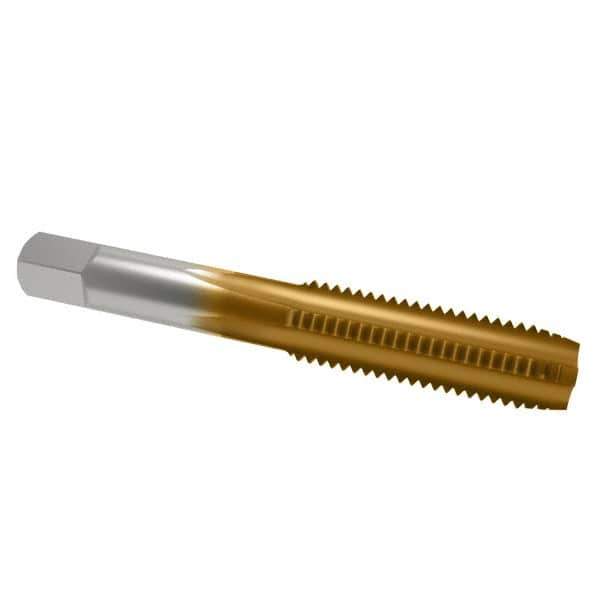 Hertel - M16x2.00 Metric Coarse 6H 4 Flute TiN Finish High Speed Steel Straight Flute Standard Hand Tap - Plug, Right Hand Thread, 3-13/16" OAL, 1-13/16" Thread Length, D7 Limit, Oversize - Exact Industrial Supply