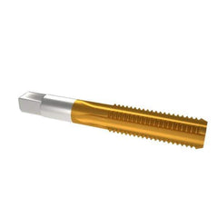 Hertel - M16x2.00 Metric Coarse 6H 4 Flute TiN Finish High Speed Steel Straight Flute Standard Hand Tap - Bottoming, Right Hand Thread, 3-13/16" OAL, 1-13/16" Thread Length, D7 Limit, Oversize - USA Tool & Supply