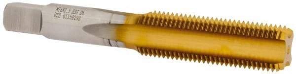 Hertel - M16x1.50 Metric Fine 4 Flute TiN Finish High Speed Steel Straight Flute Standard Hand Tap - Bottoming, Right Hand Thread, 3-13/16" OAL, 1-13/16" Thread Length, D6 Limit, Oversize - Exact Industrial Supply