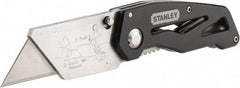 Stanley - Fixed Folding Utility Knife - 2-7/16" Blade, Silver & Black Aluminum Handle, 1 Blade Included - USA Tool & Supply