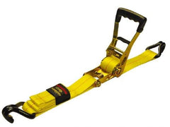 Erickson Manufacturing - 27' Long x 2" Wide, 10,000 Lb Basket Capacity, Polyester Web Sling - Yellow, with Ratchet Tie Down - USA Tool & Supply