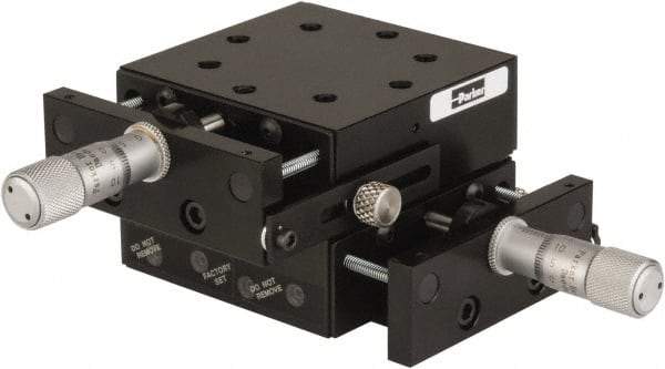 Parker - 29 Kg Capacity, M5 Mount Hole, 13mm Travel, Precision Ball Bearing Table with Center Drive - X-Y Stage, 8 Mounting Holes, 66-1/2mm Long x 66-1/2mm Wide x 25.4mm High - USA Tool & Supply