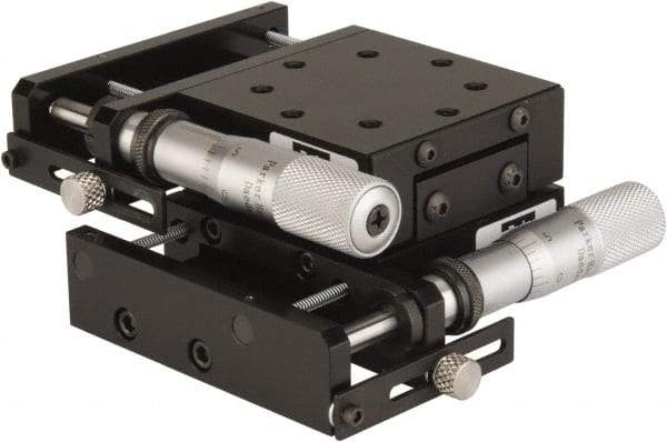 Parker - 62 Lb. Capacity, 10-32 Mount Hole, 1" Travel, Precision Ball Bearing Table with Side Drive - X-Y Stage, 8 Mounting Holes, 2.56" Long x 2.62" Wide x 1" High - USA Tool & Supply