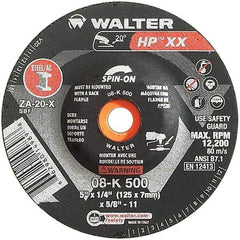 WALTER Surface Technologies - 20 Grit, 5" Wheel Diam, 1/4" Wheel Thickness, Type 27 Depressed Center Wheel - Aluminum Oxide, Resinoid Bond, 12,200 Max RPM - USA Tool & Supply