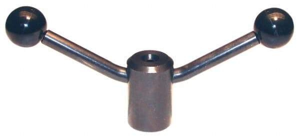 Morton Machine Works - 2 Offset Arms, 1/2-13" Hole, Black Oxide, Tapped Clamping Handle - 3/8" Arm Diam, 1-1/8" Hub Diam, 1-1/8" Ball Diam - USA Tool & Supply