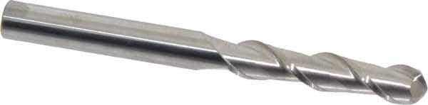 Accupro - 3/8" Diam, 1-3/4" LOC, 2 Flute Solid Carbide Ball End Mill - Uncoated, Single End, 4" OAL, 3/8" Shank Diam, Spiral Flute - USA Tool & Supply